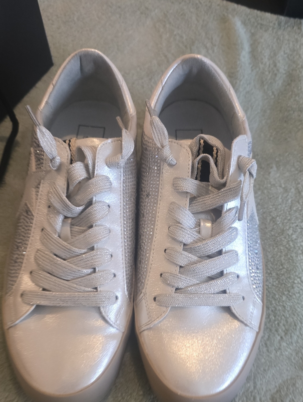 Women's Shimmery Tannish/Cream W/faux Diamonds Lace-Up Sneakers [8]